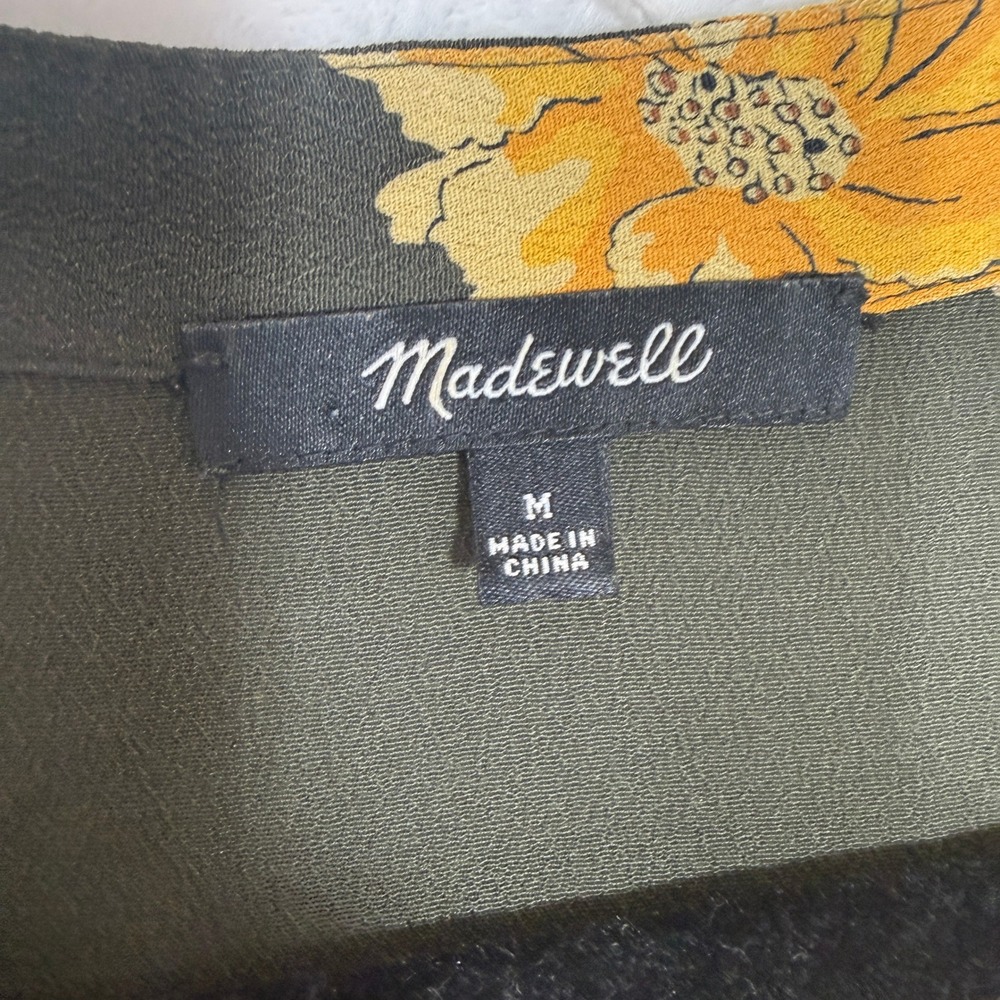 Madewell Olive Green Yellow Fall Floral Tiered Button Front Maxi Dress M - Picture 4 of 8